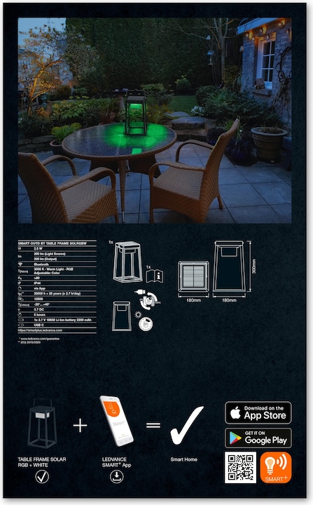 Image du produit Ledvance Cadre Smart+ Solar Table Multicolor (280 lm, IP44)