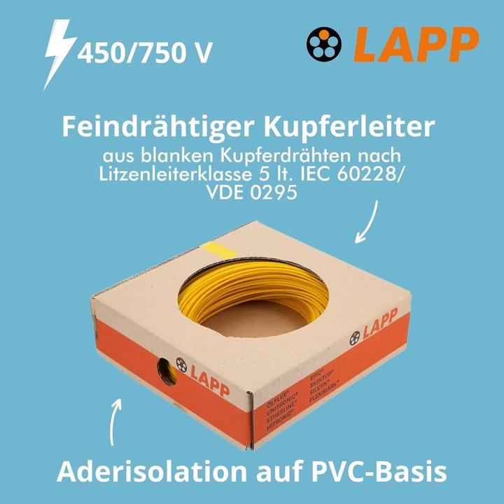 Actual product image Lapp Strand H07V-K 1 x 1.50 mm² Yellow (100 m)