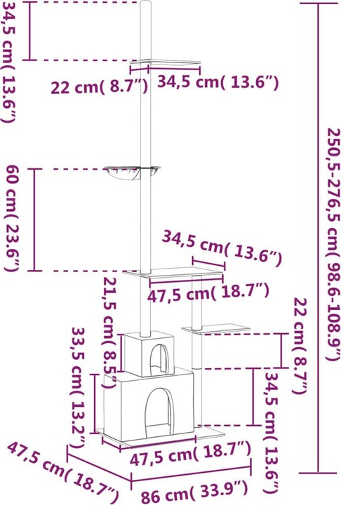 Actual product image VidaXL Kratzbaum Deckenhoch Hellgrau 250,5-276,5cm Katzenbaum Katzenkratzbaum (276.50 cm, Light grey)