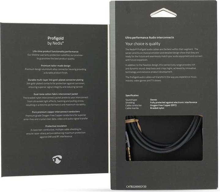 Actual product image Nedis Stereo audio cable - 3.5 mm plug - gold plated - 2 m - round - PVC - anthracite/grey (2 m, 3.5mm jack (AUX))