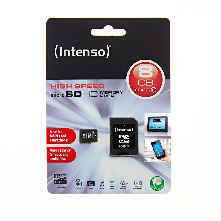 Productafbeelding Intenso microSD Class 10 (8 GB, microSDHC, U1)