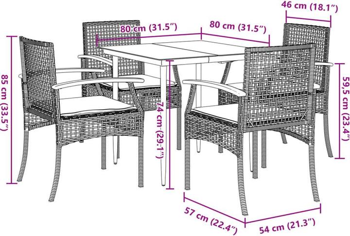 Produktbild vidaXL Garten Essgruppe (80 x 80 x 74 cm)