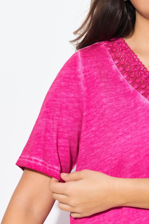 Actual product image Ulla Popken Short Sleeve Lace Trim Tee (46, 48)