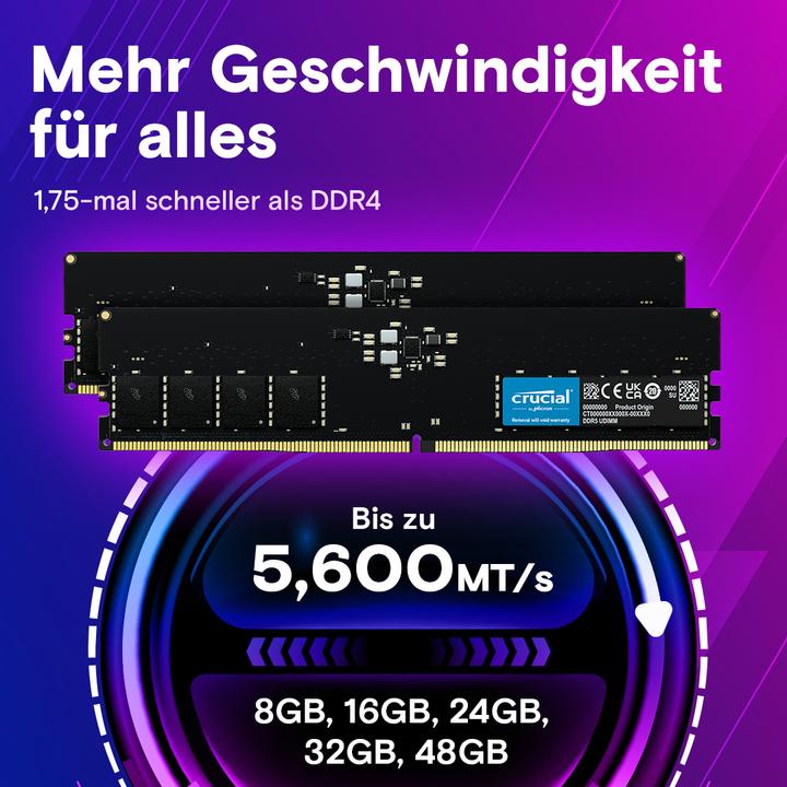 Image du produit Crucial Mémoire ordinateur de bureau (2 x 16GB, 5600 MHz, RAM DDR5, DIMM)