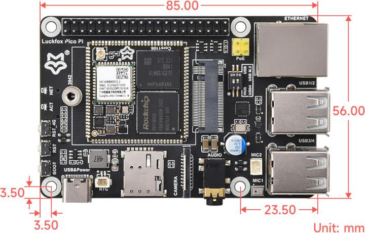 Actual product image Luckfox Pico Pi A W RV1106 Linux Micro Entwicklungsboard