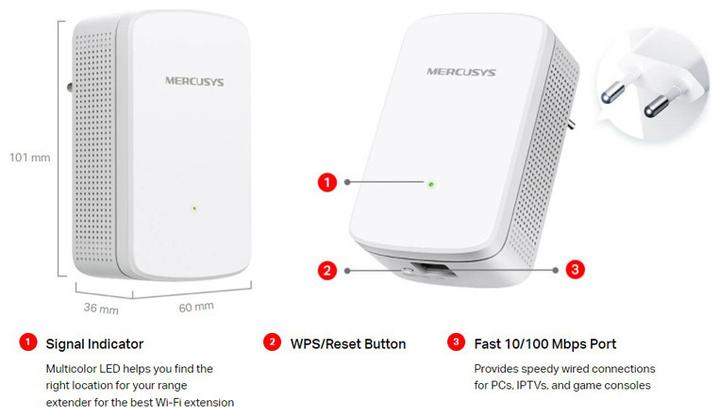Produktbild Mercusys ME10 network extender Network repeater White 10 (300 Mbit/s)