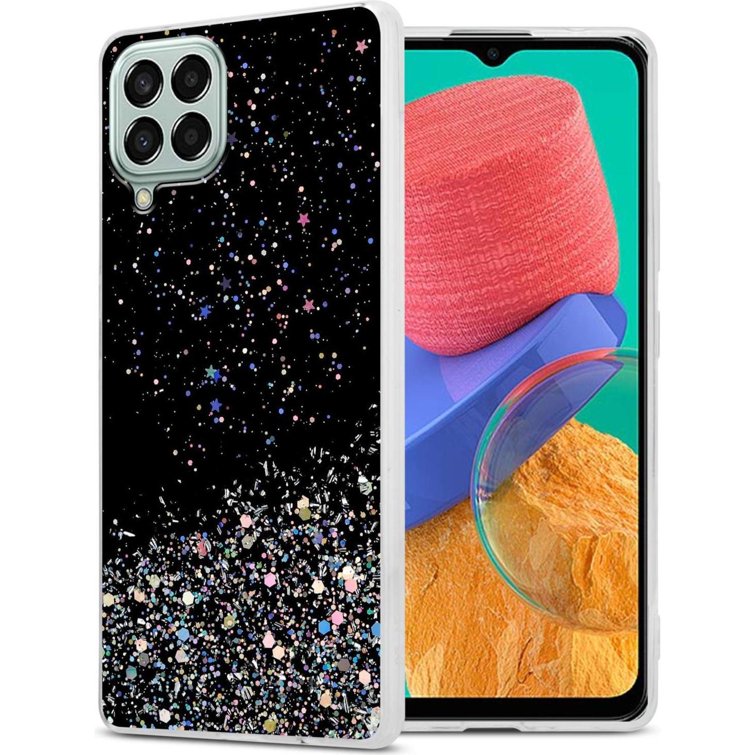 Cadorabo TPU Hülle für Samsung Galaxy M33 5G mit Glitzer (Samsung Galaxy A33 5G), Smartphone Hülle, Schwarz