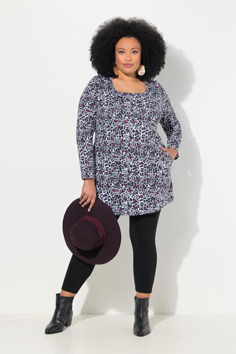 Produktbild Ulla Popken Longshirt, gemustert, A-Linie, Carree-Ausschnitt, Langarm (58)