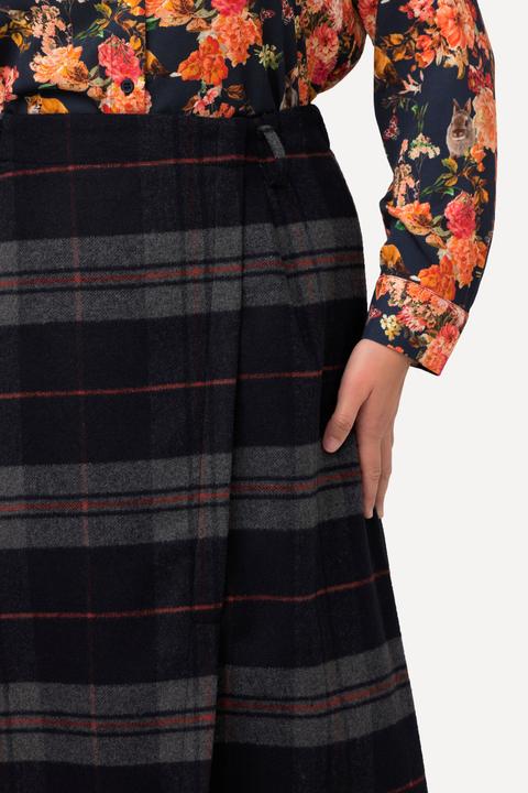 Image du produit Ulla Popken Jupe portefeuille style tyrolien, ligne en A avec ceinture confortable, motif à carreaux (46)