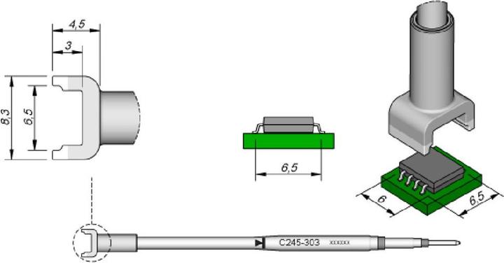Actual product image JBC SMD desoldering tip series C245, C245303/6.5 x 6.0 mm, for dual in-line IC