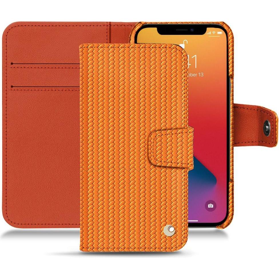 Noreve Lederschutzhülle Wallet (Apple iPhone 13 Pro Max), Smartphone Hülle, Orange