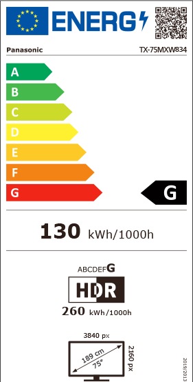 Energie-Label Panasonic TX-75MXW834 (75", MXW834, LCD, 4K, 2023)