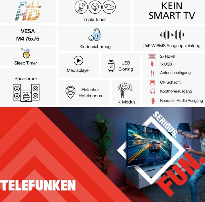 Produktbild Telefunken 40 Zoll Fernseher XF40P900S LED TV Full HD mit 100cm Bildschirmdiagonale und Triple-Tuner (40", LED, Full HD)