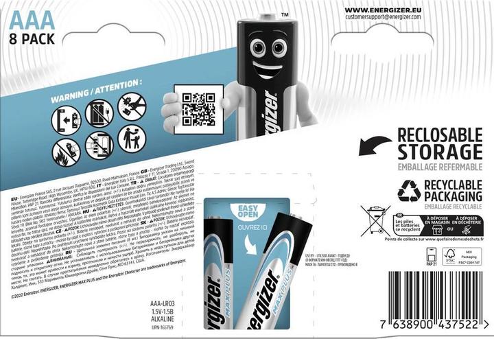 Immagine prodotto Energizer Max Plus (8 pz., AAA, 1200 mAh)
