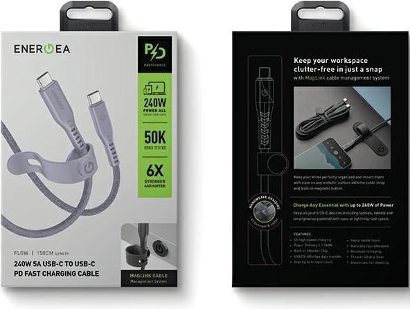 Actual product image Energea cable Flow USB-C - USB-C 1.5m fioletowy/purple 240W 5A PD Fast Charge (1.50 m, USB 3.2 Gen 2x2, 240 W)