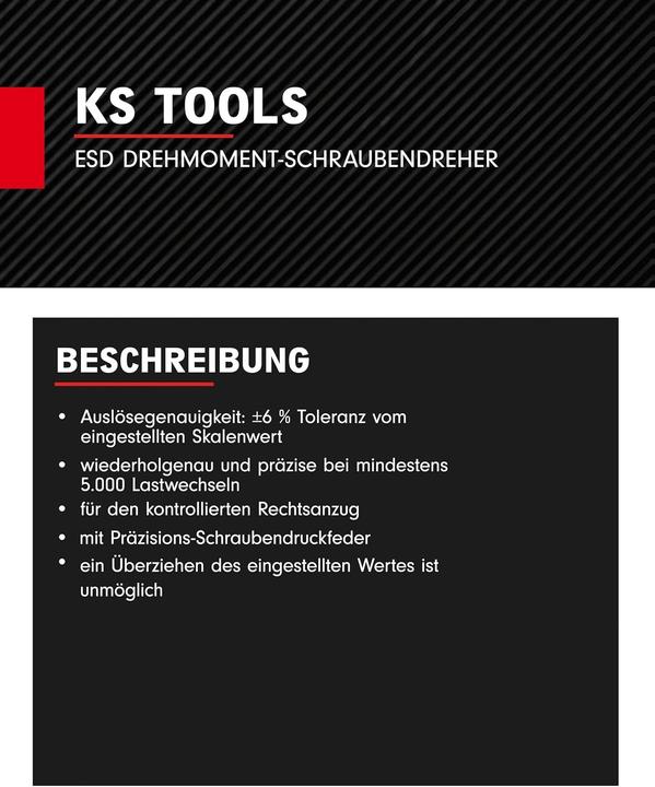 Produktbild KS Tools 1/4" ESD-Drehmomentschraubendreher Mikrometerskala, Skale (mech.), 40-300 cNm (1/4", 40 - 300 Nm)