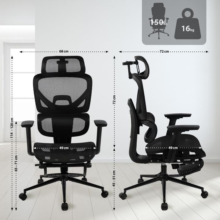 Immagine prodotto CLP Sedia da ufficio Beresford ergonomica con poggiapiedi rivestimento in rete traspirante