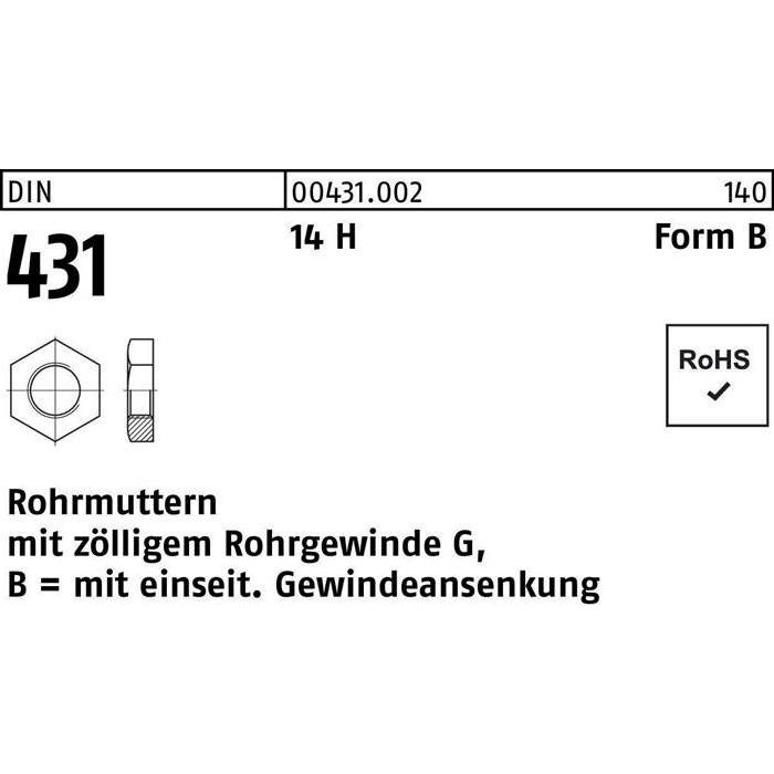 Muttern + Unterlegscheiben, Rohrmutter DIN 431 BG 1/8 SW19 14 H (G1/8")