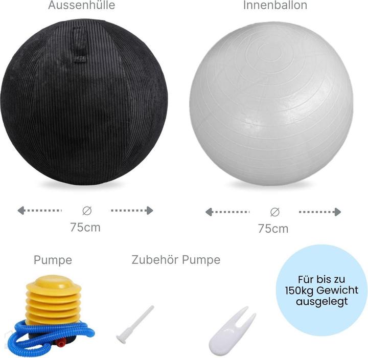 Produktbild Hermex Sitzball mit Schutzhülle Yoga-Ball Gymnastikball Fitnessball (75 cm)