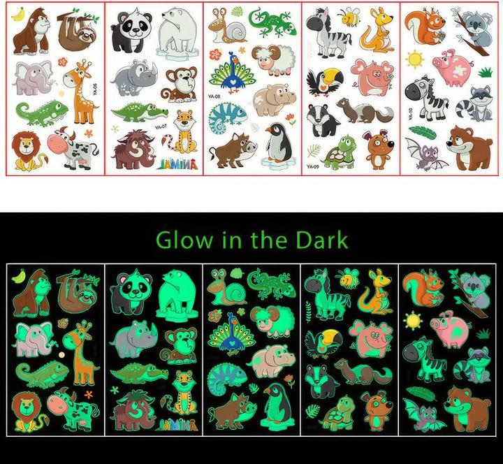 Nibib Glow in the Dark Tattoos Animals