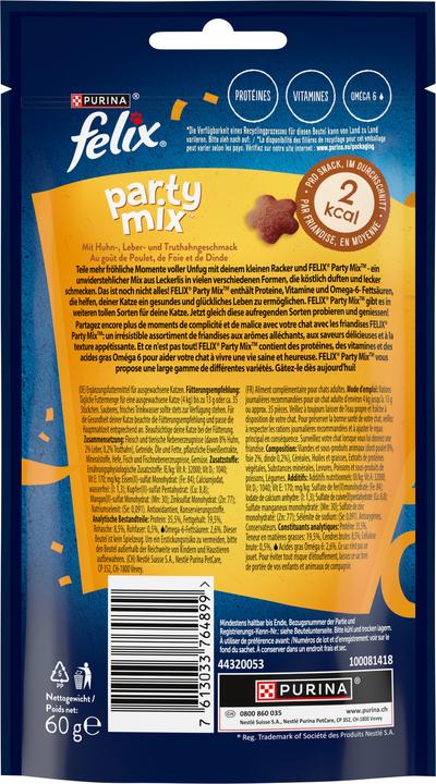 Nährwerte und Zutaten Felix PARTY MIX Original Mix 8x60g (Adult, 8 Stk., 480 g)