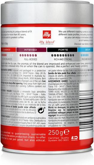 Valori nutrizionali e ingredienti Illy Classico (Tostatura media, 250 g)