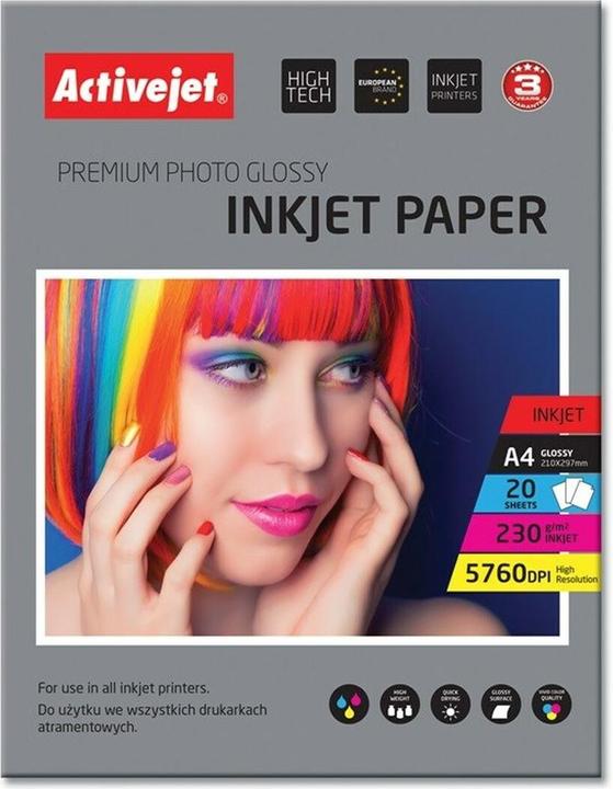 Produktbild Activejet AP4-230G20 Fotopapier für Tintendrucker (230 g/m², 21 x 29.7 cm, 20 x)