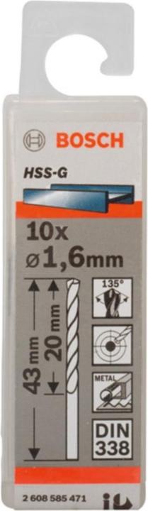 Produktbild Bosch Professional Zubehör PRO Metal HSS-G Spiralbohrer, 1,6 x 20 x 43 mm (1.6 mm)