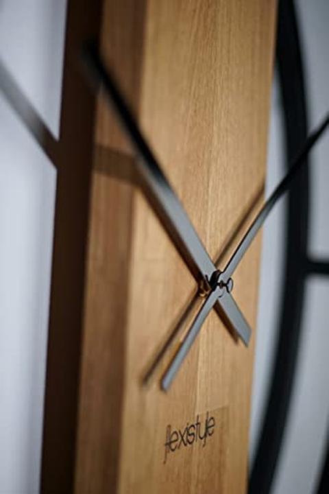 Image du produit Flexistyle Horloge mural silencieux ovale moderne en métal et bois pour intérieur (50 cm)