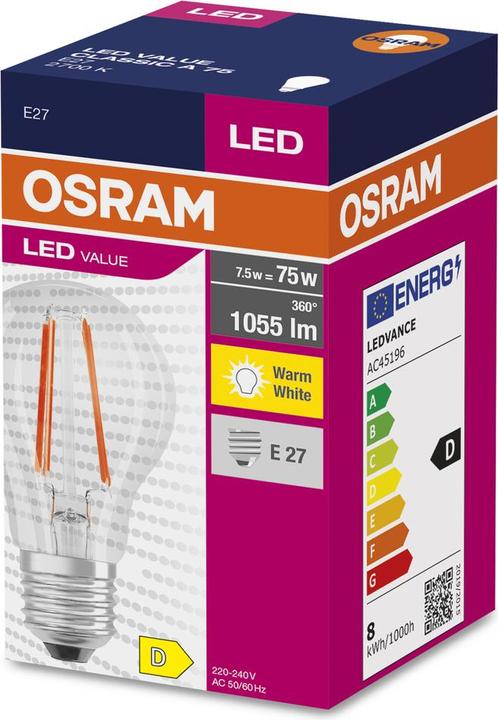 Produktbild Osram Value Classic (E27, 7.50 W, 1055 lm, 1 x, D)