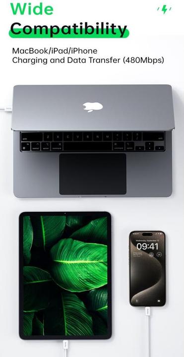 Actual product image Benks D46 braided Type-C to Lightning fast charging cable 2m - White (2 m, USB 1.1, 60 W)