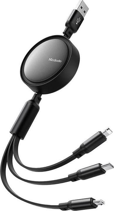 Actual product image Mcdodo 3in1 USB to USB-C / Lightning / Micro USB Cable, CA-7256, 3.5A, 1.2m (black) (1.20 m, USB 3.0)