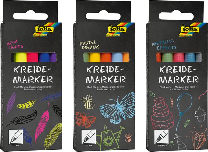 Produktbild Folia Kreide Marker (Silber, Hellblau, Rosa, Braun, Grün, 2 mm, 5 x)