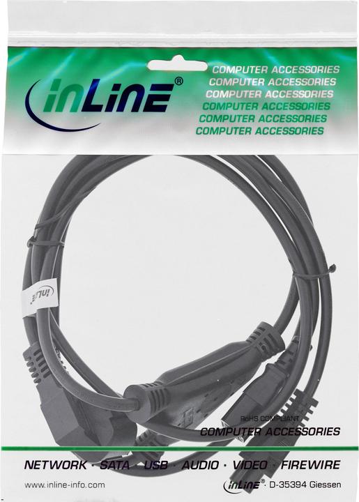 Produktbild InLine Netz-Y-Kabel 1x Schukostecker auf Kaltgeraete- und Notebookstecker 2m (2 m)