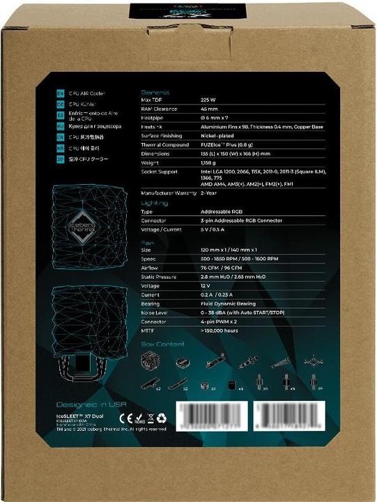 Immagine prodotto Iceberg Thermal IceSLEET X7 Dual - RGB - AM4/Intel (166 mm)