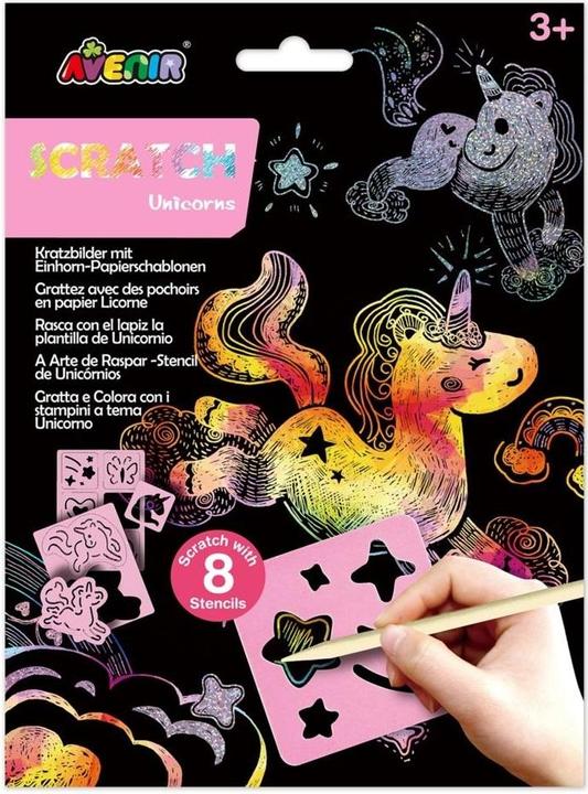 Actual product image Avenir AVE Scratch set with stencil: Unicorns