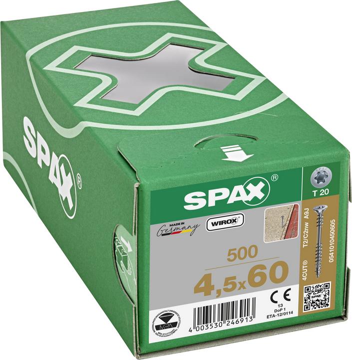 Image du produit Spax Vis de pose R 89015 Seko Filetage de fixation/pointe/T-STAR 4,5 x 60 -T20 Acier WIROX (500 Vis par pièce)