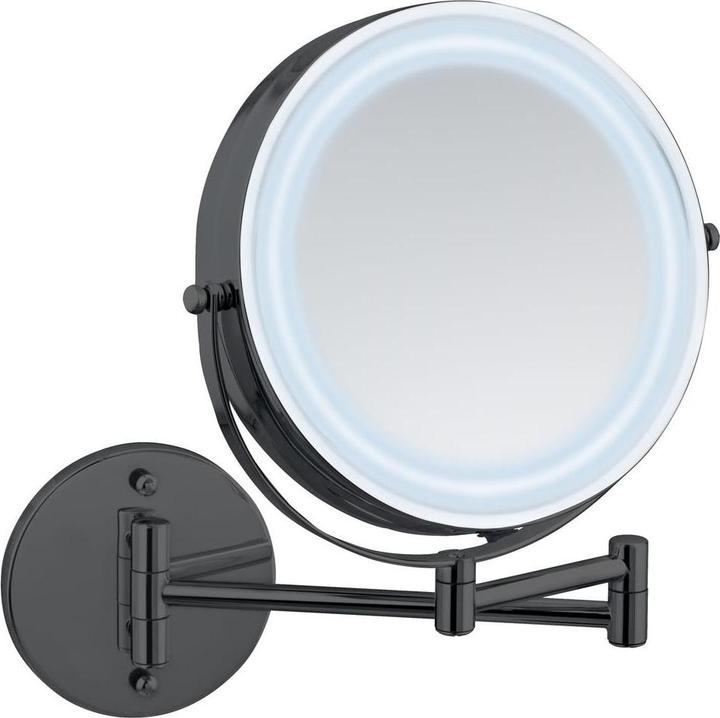 Wenko Power-Loc® LED Wandspiegel Mod. Lumi Schwarz mit 5-fach Vergrösserung