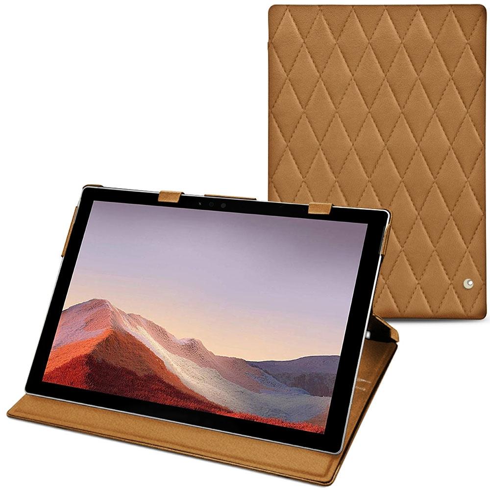 Noreve Lederschutzhülle vertikal (Microsoft Surface Pro 7), Tablet Hülle, Braun