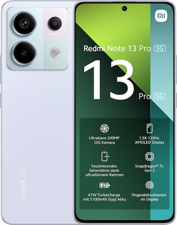 Xiaomi Redmi Note 13 Pro 5G (512 GB, Aurora Purple, 6.67", Dual SIM, 200 Mpx, 5G)