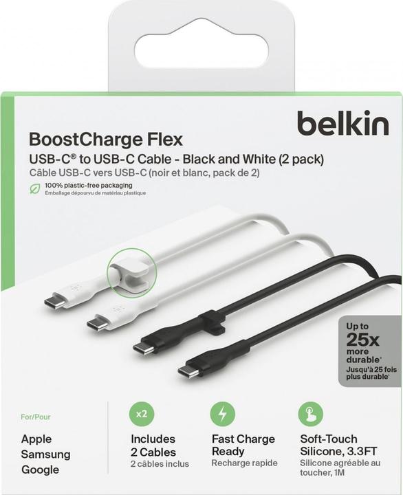 Image du produit Belkin USB-C vers USB-C Silicone Noir Mix1m Twin (1 m, USB 3.2 Gen 1)