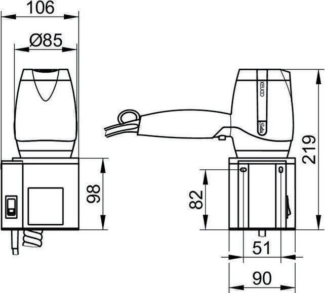 Produktbild Keuco Haartrockner PLAN mit Wandhalterung vc/sw