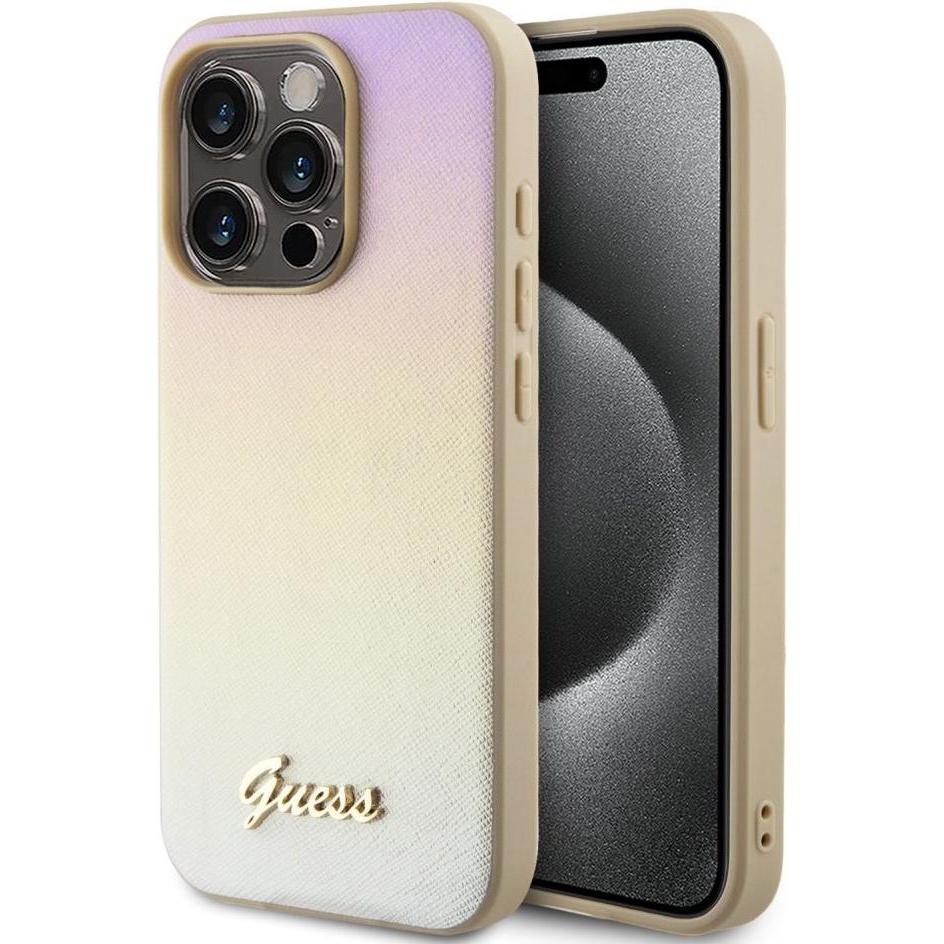 Guess GUHCP15LPSAIRSD iPhone 15 Pro 6.1" złoty/gold hardcase Saffiano Iridescent Script (Apple iPhone 15 Pro), Smartphon...