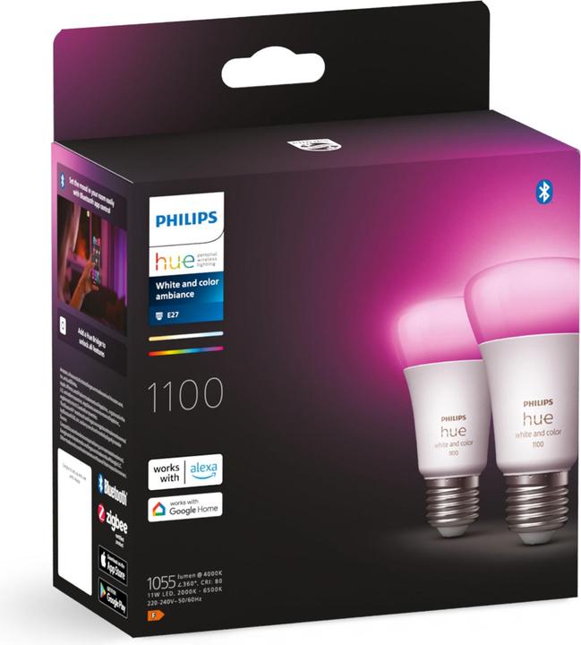 Image du produit Philips Hue White & Color Ambiance BT (E27, 9 W, 1100 lm, 2 x, F)