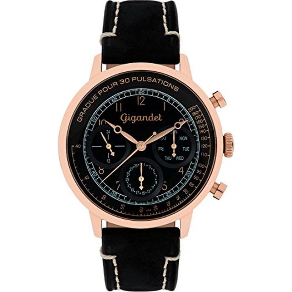 Gigandet, Orologio da polso, Elegantes Vintage-Multifunktionsuhr mit Lederarmband und 50 m wasserdicht, Nero, (Orologio da polso analogico)