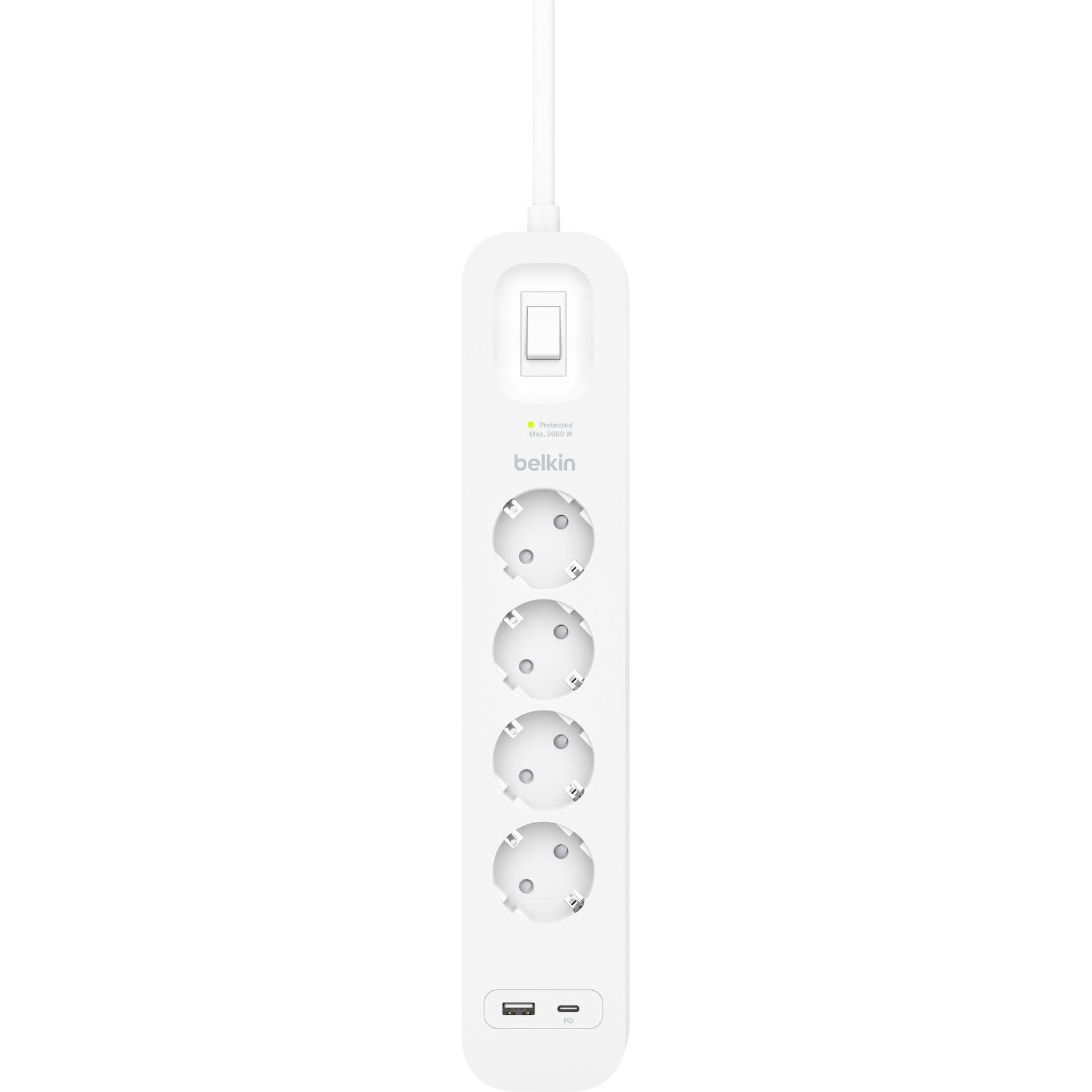 Thumbnail - Belkin, Steckdosenleiste, Steckdosenleiste 4-fach + USB-A+C,525J,18W,2m SRB001vf2MV2 (4 x, 2 m)