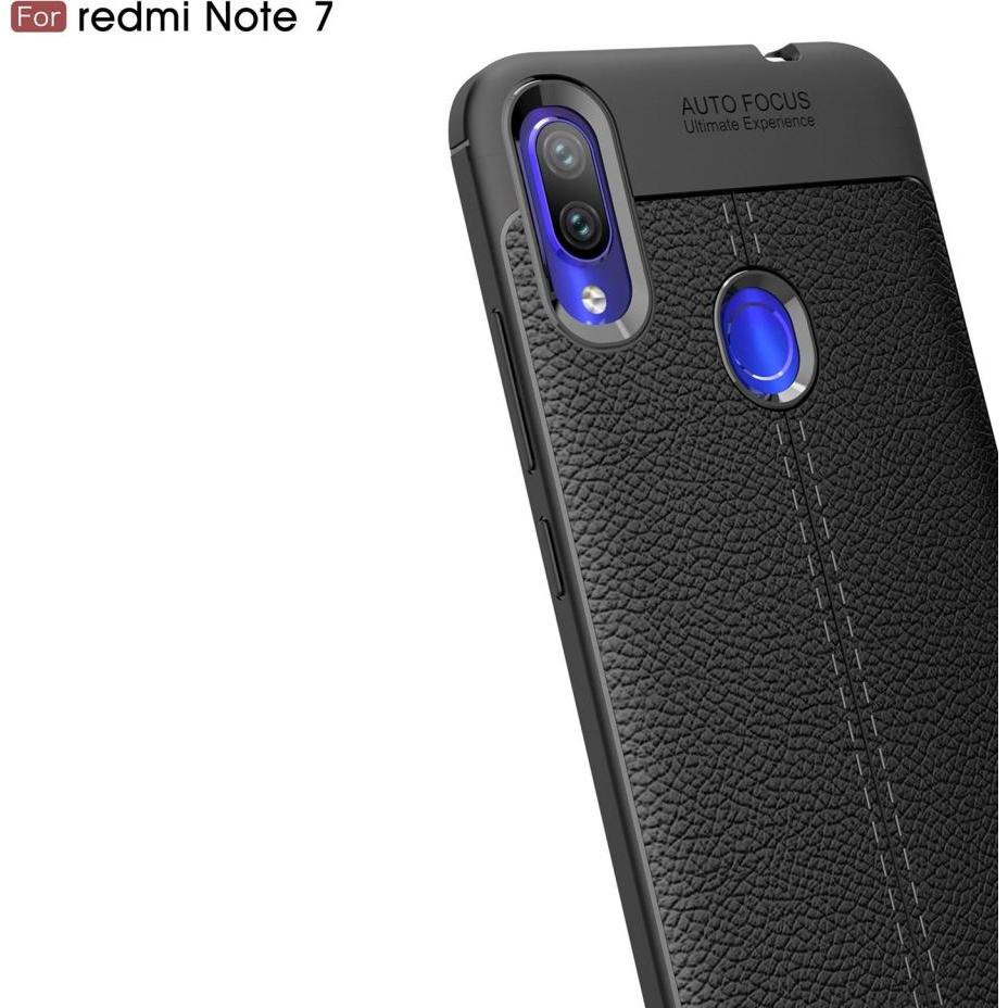 Thumbnail - Screenguard Xiaomi Redmi Note 7 Hülle Leather Design TPU Cover (Xiaomi Redmi Note 7), Smartphone Hülle, Schwarz