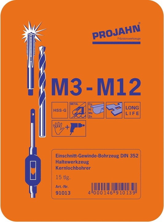 Produktbild Projahn Bohrer Set 15-teilig, mit Gewinde- und Kernlochbohrer, in Metallkassette