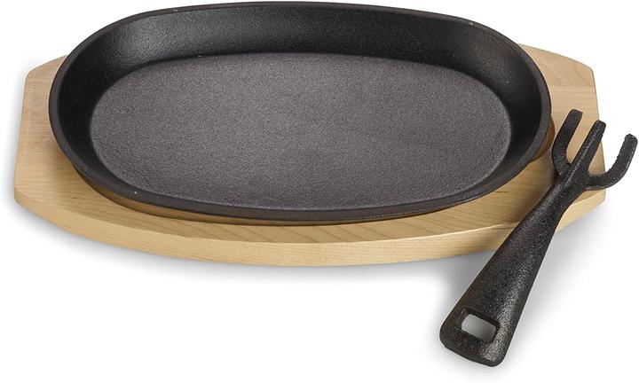 Echtwerk EW-GE-1346 Servierpfanne aus Gusseisen Kleine Grillpfanne mit Servierbrett (Frying pan, Cast iron)