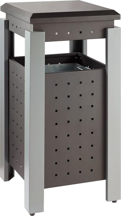 ReinigungsBerater Viereckiger Aussenmülleimer Grau Weiss mit Dach und Metallinneneimer (36 l)